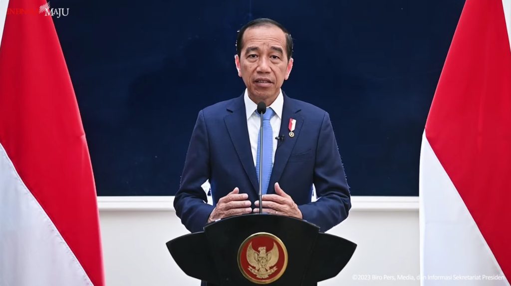 Presiden Jokowi memberikan pernyataan di Washington DC, AS, Minggu (12/11/2023). (Sumber: Tangkapan Layar)